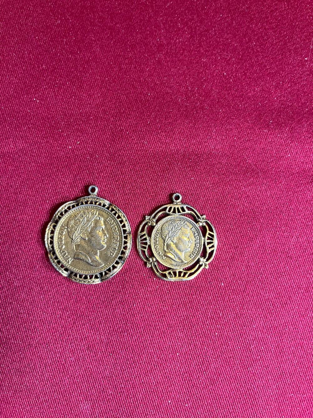 Vintage Mid-Century Napoleon Empereur Double-Sided Coin Pendants - Lot of 2